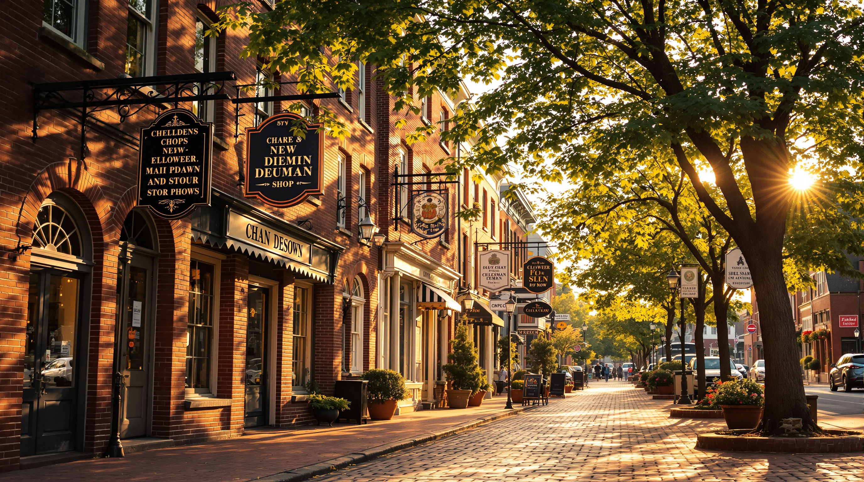 Historic downtown street near the Antique Center of Gettysburg